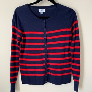 Old Navy Blue & Red Striped Cardigan